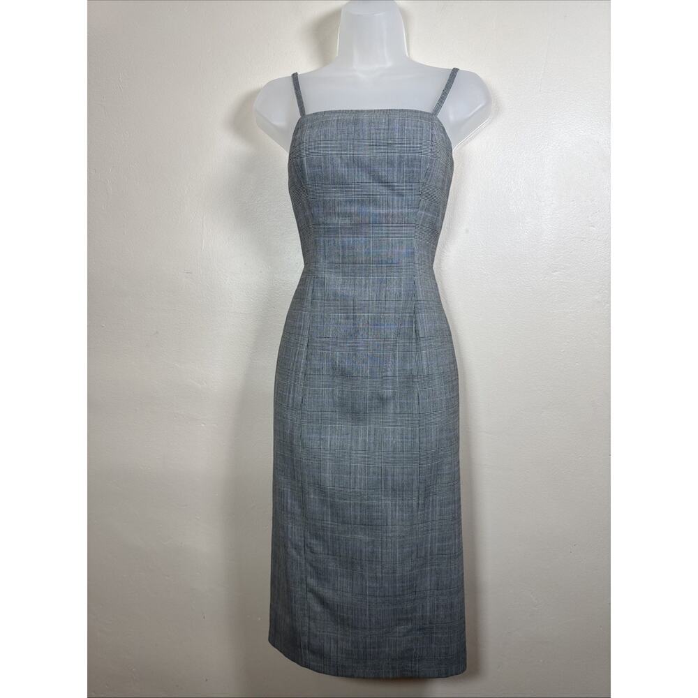 VTG Express Dress Midi 90s Y2K Plaid Spaghetti Strap Sexy Preppy Wool Blend